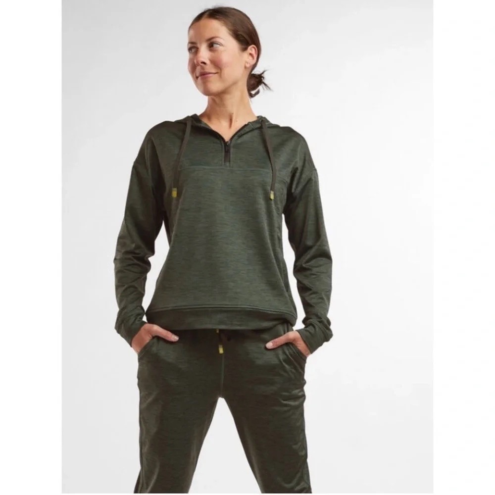 Title Nine Break A Sweat 1/2 Zip Hoody Hoodie Heather Green Long Sleeve Gorpcore